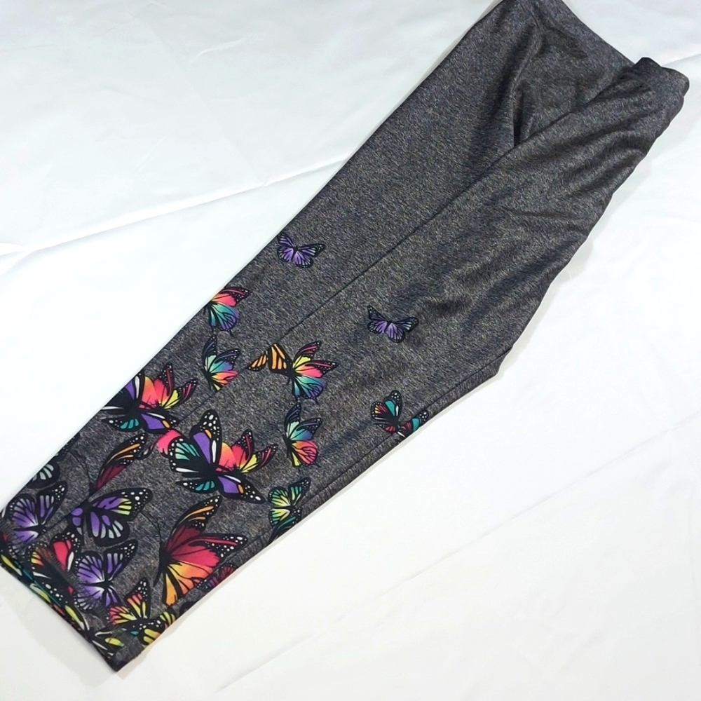 Girl's Justice Silky Gray Colorful Butterfly Leggings - Picture 4 of 7